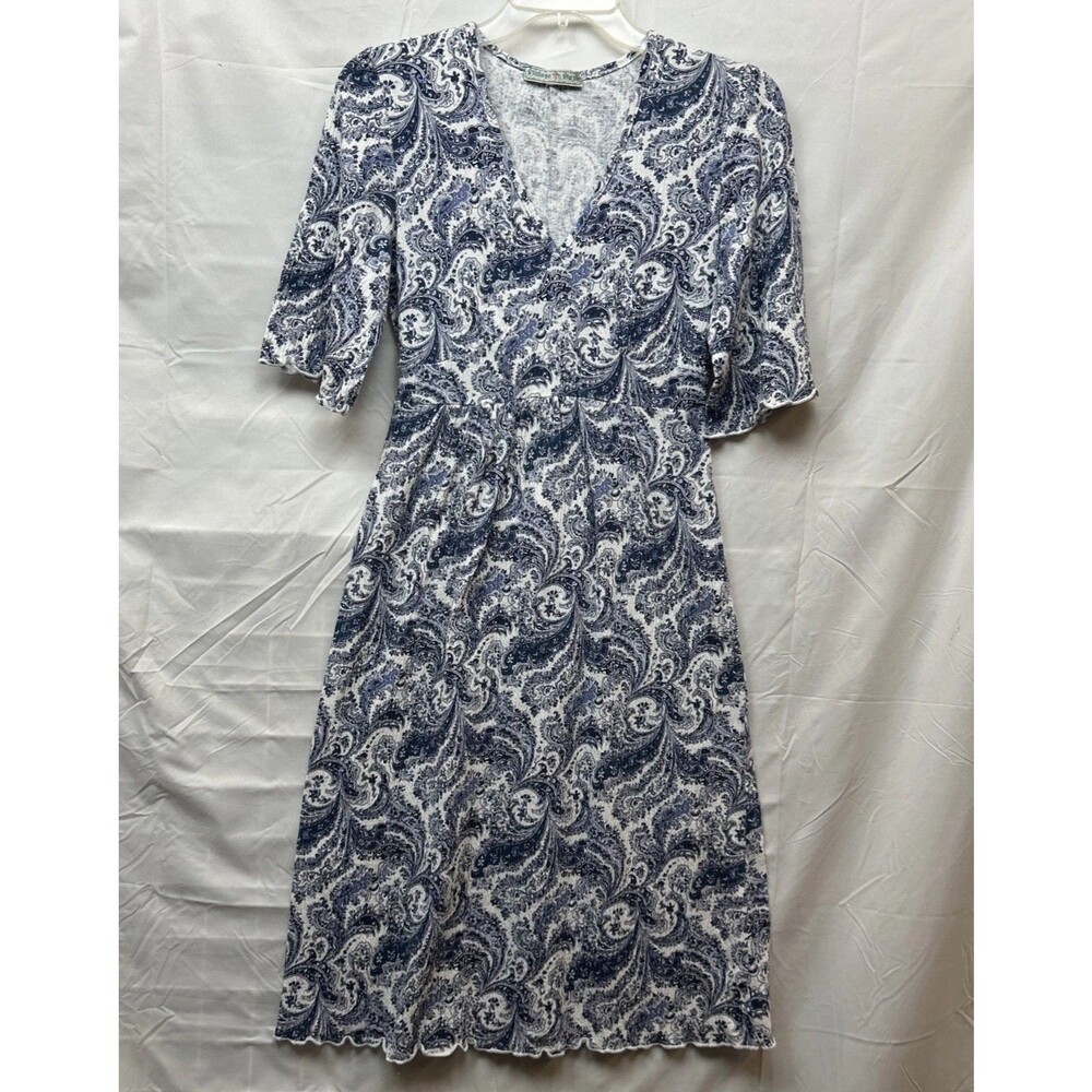 Vintage Susie Women’s Blue & White Paisley Print Midi Dress Size Small